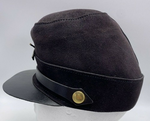 Vtg Army Hat Black Suede Leather Soldier Adult Small Hatquarters USA