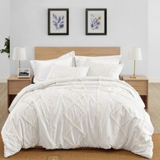100 Cotton White Tufted Duvet Cover Set, Boho 3-Piece Soft Bedding with Pillows