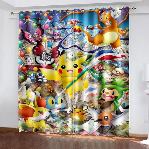 Kids Pokemon Pikachu Thick Thermal Blackout Curtains Eyelet Ring Top Drapes Gift - Picture 46 of 88