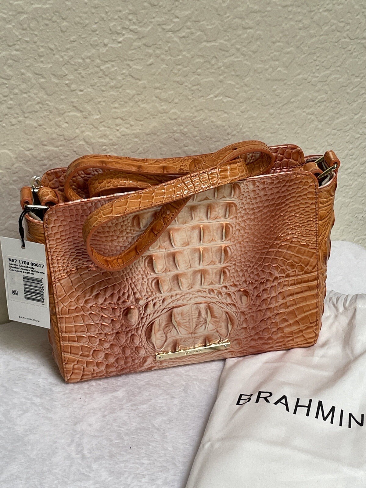 NWT BRAHMIN CARRIE LEATHER CROSSBODY BAG SHERBET MELBOURNE eBay