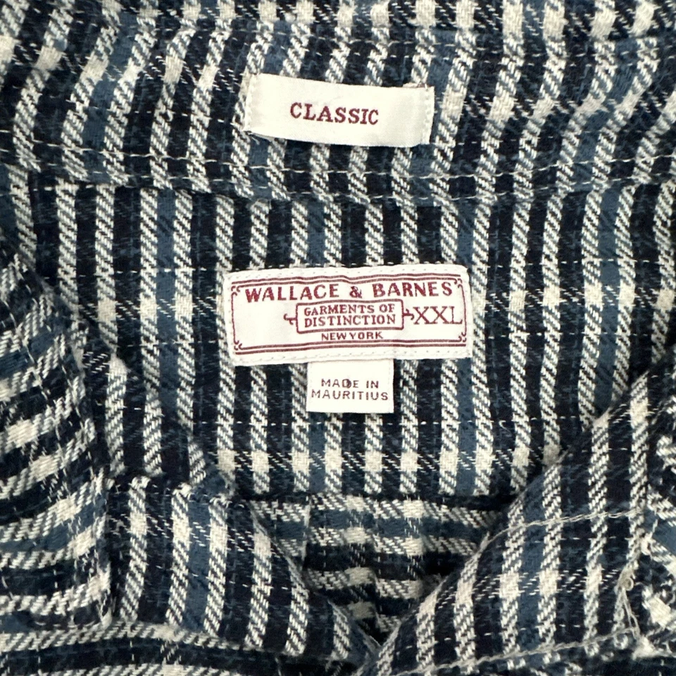 Camisa de franela Wallace & Barnes para hombre XXL calce clásico azul blanco a rayas Foto 2 de 4