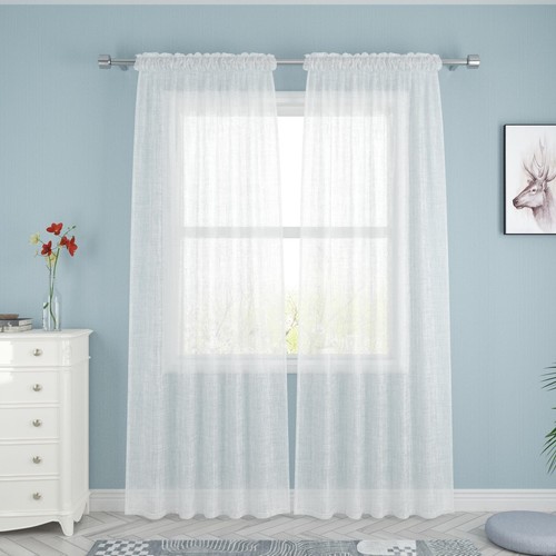 White Sheer Curtains 80 inches Long Living Room Kitchen Dining Curtain Sheers...
