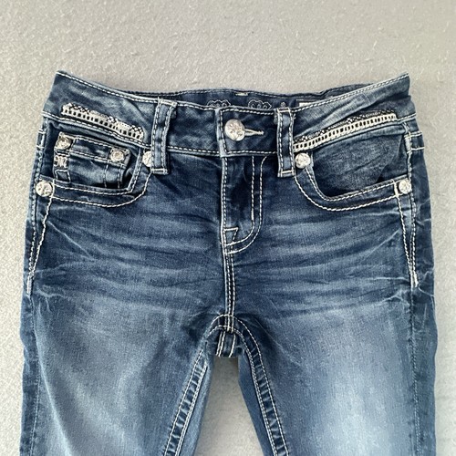 Miss Me Jeans Womens 25 Skinny Standard Angel Wings Embellished Dark Denim Blue - Picture 4 of 14