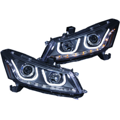 ANZO For 2008-2012 Honda Accord Projector Headlights W/ U-Bar Black