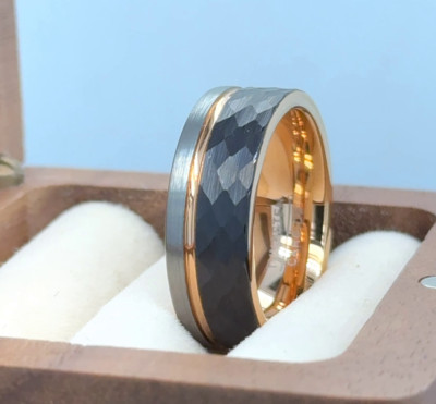 Tri Color Rose Gold Tungsten Ring Brushed Finish Thanksgiving Gift For Family