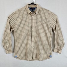 Tommy Hilfiger Shirt Mens XL 80's Two Ply Cotton Long Sleeve Tan Plaid