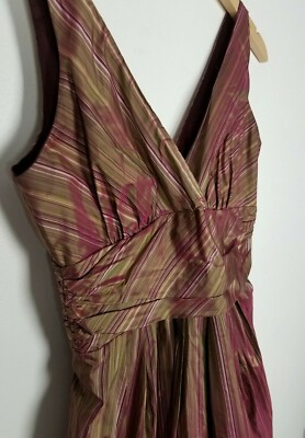 Nicole Miller Collection Sz. 4 V Neck Short Burgundy Olive Silk Iridescent  Dress | eBay