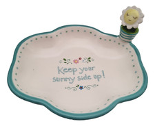 Ceramic Jewelry Dish Flower Ring Tray Positive Message Trinket Holder Gift 6"