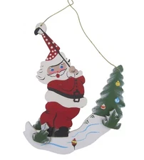 Emgee Golfing Santa Christmas Tree Ornament Vintage Hand Painted Wood Hawaii