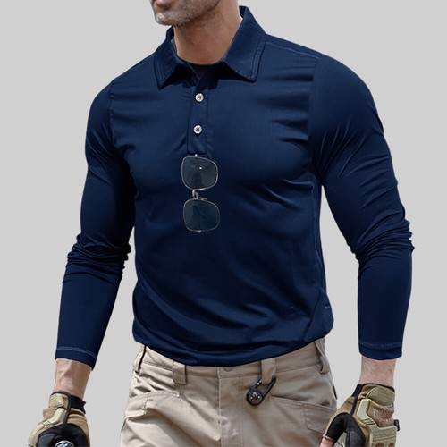 Mens Polo Shirts Tops Long Sleeve Regular Slim Fit Casual Work Plain Blouse Tee - Picture 8 of 30