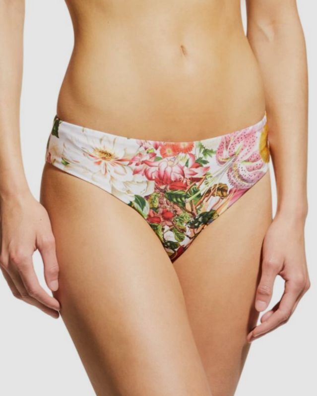 $125 Carolina K Women's Beige Floral Print Mika Bikini Bottom Swimwear Size L