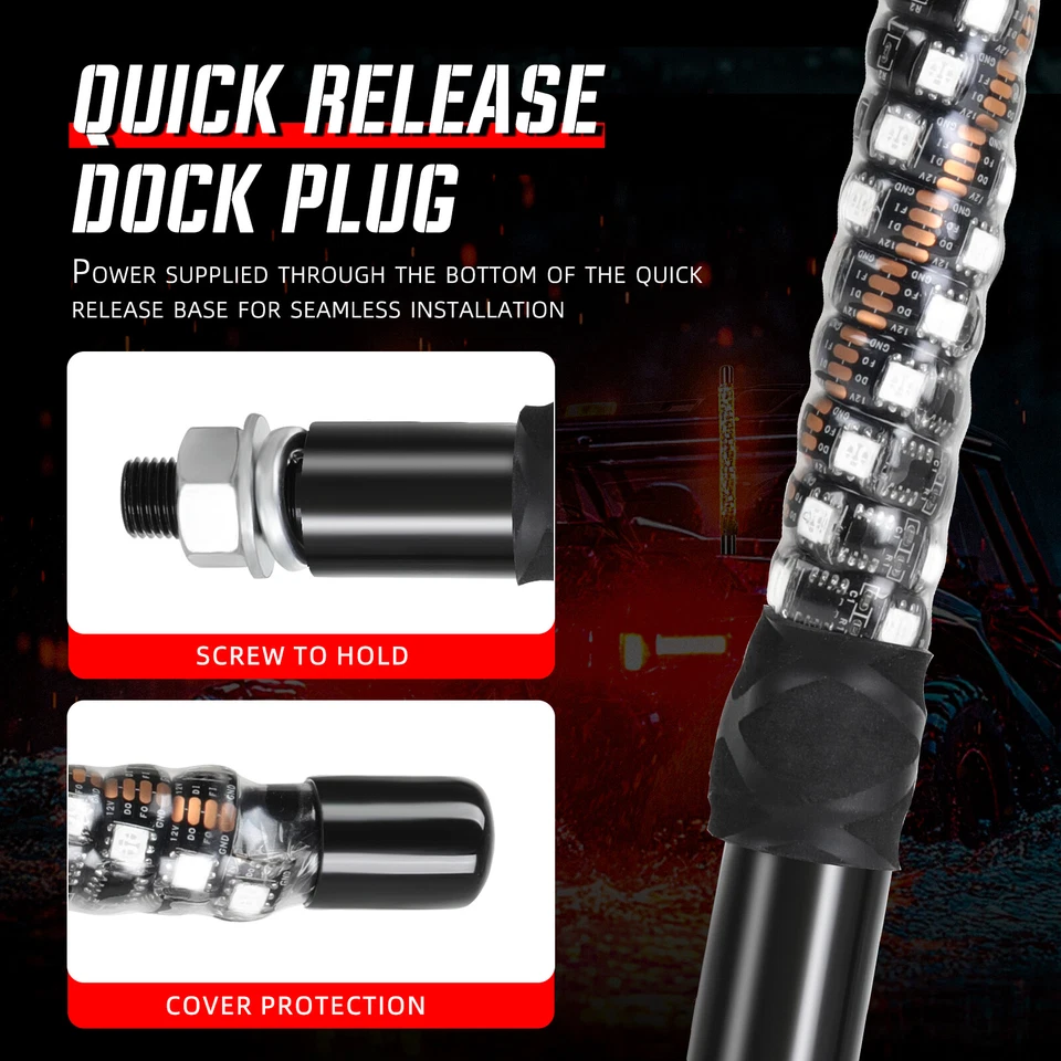 Antena de perseguição RGB para Can-am Outlander 570 XMR X3 2PCS 1FT LED chicote luzes - Imagem 4 de 4