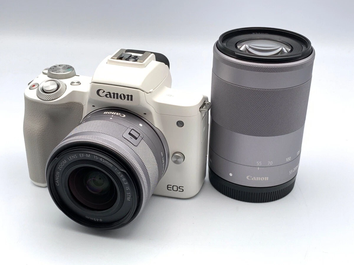 Canon EOS Kiss M2 Mirrorless SLR Camera Double Zoom Lens Kit White