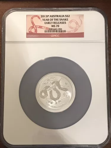 2013 AUSTRALIA LUNAR YEAR Snake $2 2OZ SILVER NGC MS70 Proof Coin Early Release