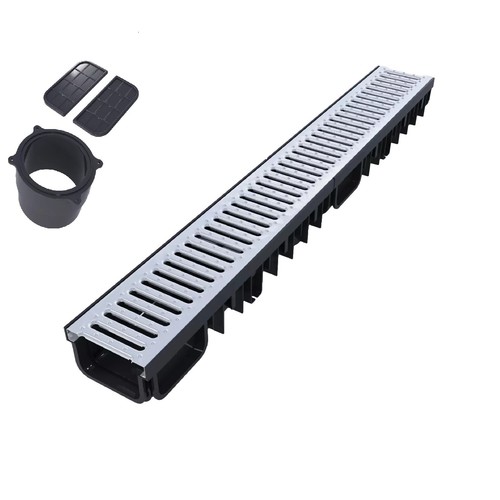 Entwässerungsrinne Bodenrinne Hofablauf Regenrinne Stahlgitter 100cm SET Garmat