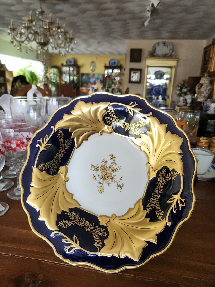 Rare Vintage Porcelain Echt Weimar Cobalt Blue Jutta Footed Bowl