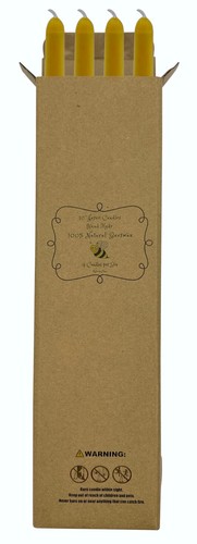 100% Natural Unscented Beeswax 10" Taper Candles 4/Box Cotton Wicks - Picture 3 of 3