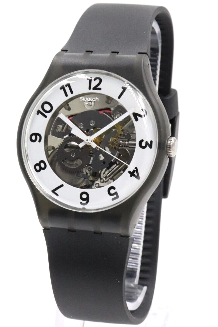 New Swiss Swatch Originals Skeletor Black Silicone Watch 41mm