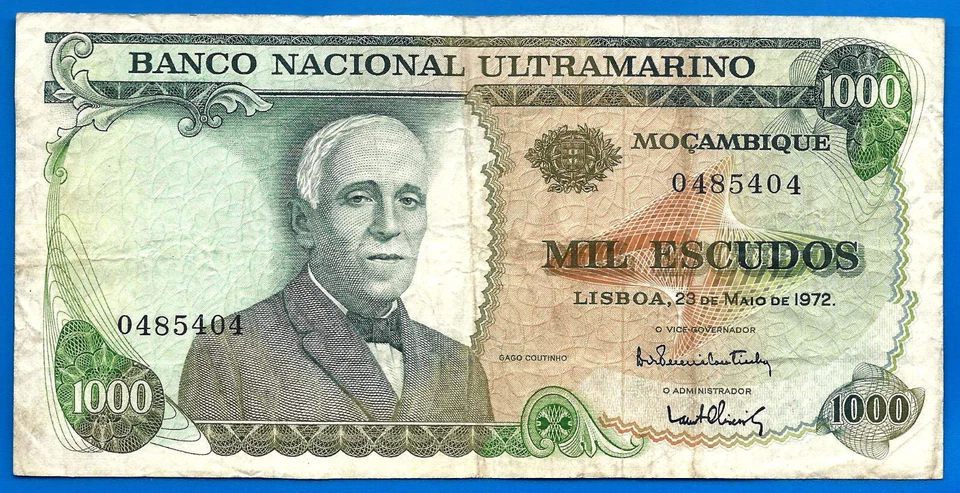 Mozambique 1000 Escudos 1972 Ultramarino No Overprint Rare Free Ship World - Image 2 of 3