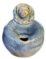 Peck Pottery Alaska For Oil Lamp signed Intuit Eskimo Figure Alaskan Decor