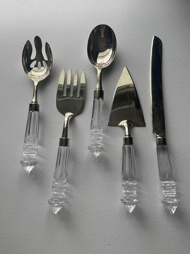Shannon Crystal By Godinger Versailles 5 Piece Crystal & Silver Serving Set New - Picture 2 of 2