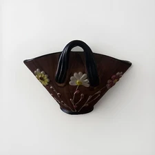 VTG Double Handled Hand Painted Raised flowers Italy Pottery Country Art Basket