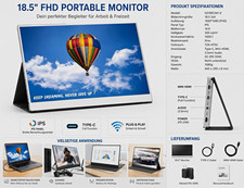 18,5 Zoll Tragbarer IPS Monitor FHD 1920x1080 USB-C Mini-HDMI