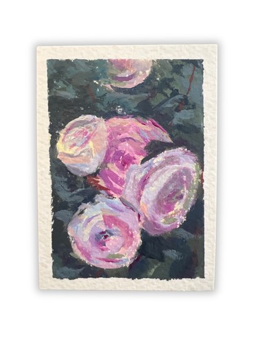 ACEO Miniature Floral Roses and Greenery Painting Original Art by Mary Flack
