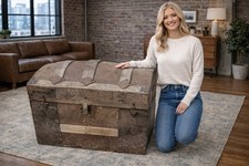 🚢Raro antico baule a vapore a cupola in latta gobba arco cammello anni 1870