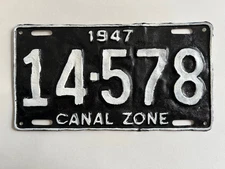 1947 Panama Canal Zone License Plate Amateur Repaint on Solid Metal