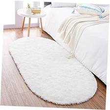 Fluffy Cream White Rugs for Bedroom Living Room,2.6'X5.3' Oval Throw Rug for 