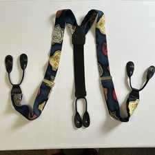 CAS Germany Mens 100 Silk Leather Suspenders Badges Seals Motif Multicolor