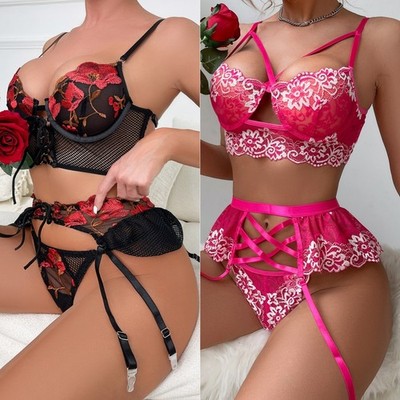 sexy lingerie nj Sexy Women's Lingerie Set Bra G-string with Garter Nightwear Babydoll  Underwear