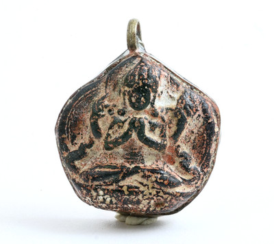 Old Tibetan Tsa-Tsa Votive Tablet Seated Buddha Amulet Antique Early 19th