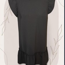 Loft Petite Black Flutter Sleeve Drop Waist Ruffle Hem Shift Dress MP