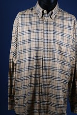 Vintage Burberry London Nova Check Shirt Beige Plaid Long Sz L Oversized Fit 52"