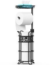 Toilet Paper Holder Stand with Shelf, Free Standing Toilet Paper Roll Dispens
