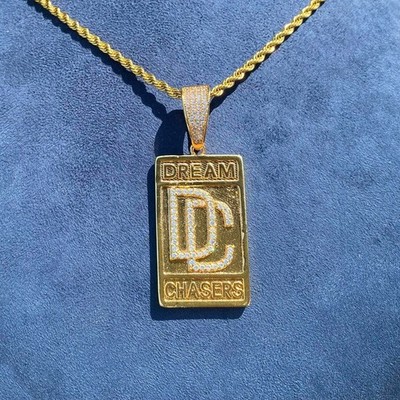AAA+ CZ BRASS DREAM CHASER LUXURY PENDANT & 24'' 14K STAMPED ROPE CHAIN NECKLACE