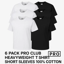 6 PACK PRO CLUB MENS PLAIN SHORT SLEEVE T SHIRT HEAVYWEIGHT COTTON
