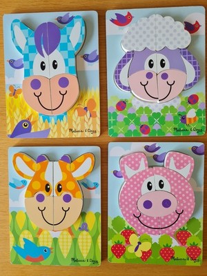Holzpuzzle 4er Set Melissa&Doug Tiere Setzpuzzle 6Teile Lernspielzeug ab 2 Jahre