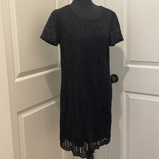 J. Crew Black Eyelet Lace Sheath Dress Short Sleeve Knee Length Size 6