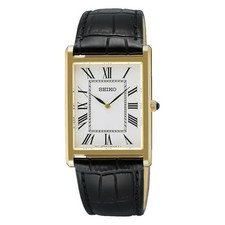 New Seiko Essentials White Dial Black leather strap Men's Watch SWR052-SWR104