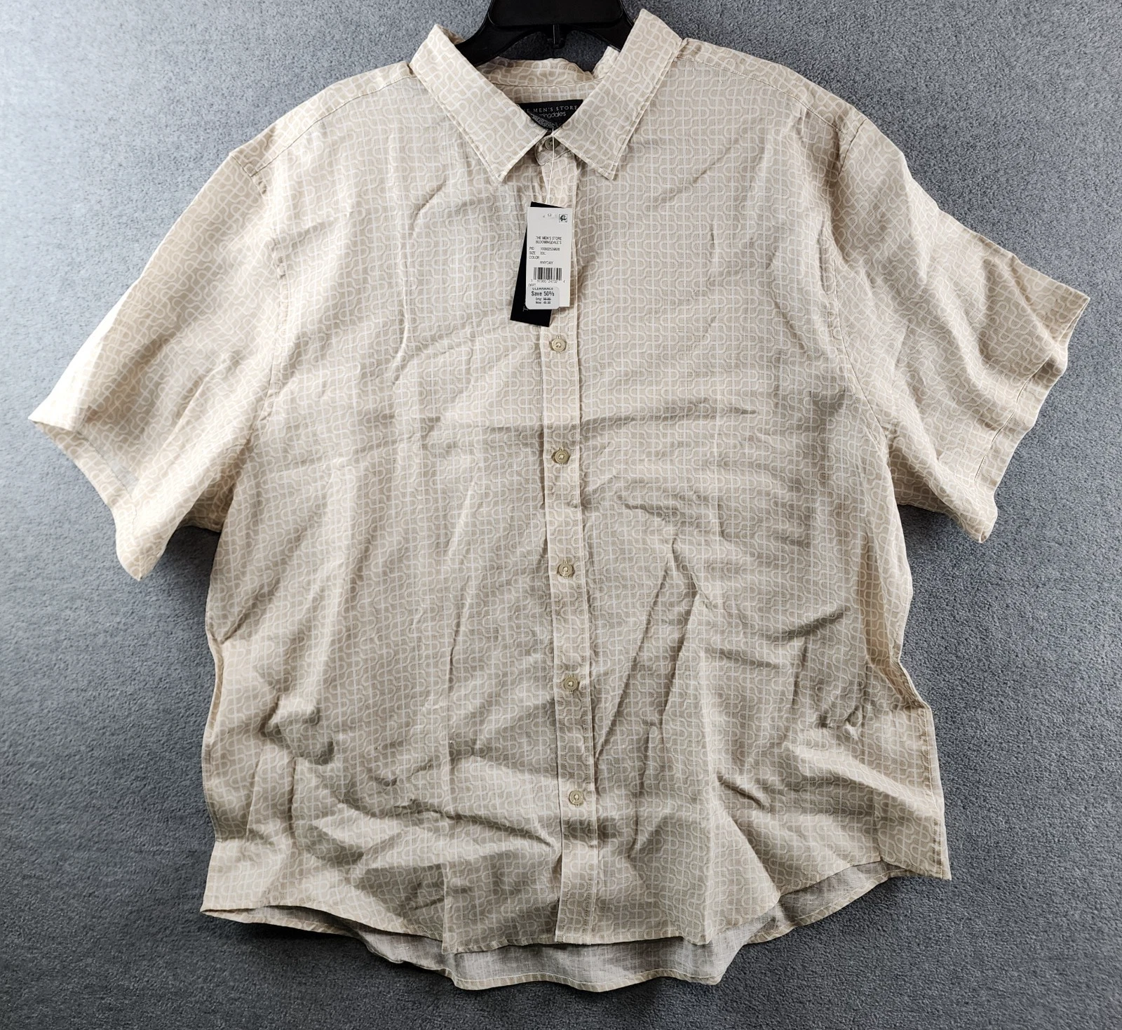 The Men's Store at Bloomingdale's Geometric Pattern Linen Shirt XXL Rainy Day
