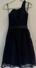 Mori Lee One Shoulder Navy Lace Bridesmaid Dress