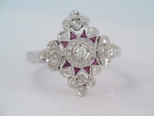 VINTAGE SAMUEL BENHAM BJC 14K WHITE GOLD MULTI DIAMOND & RED STONE RING sz 6 3/4