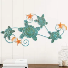 Lavish Home Turtles Wall Art with Shells and Starfish Nautical 3D Metal Hanging
