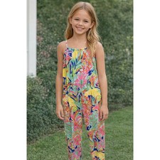 Lilly Pulitzer Girls XL 12-14 Tropical Floral Cotton Jersey Jumpsuit 20823 Multi