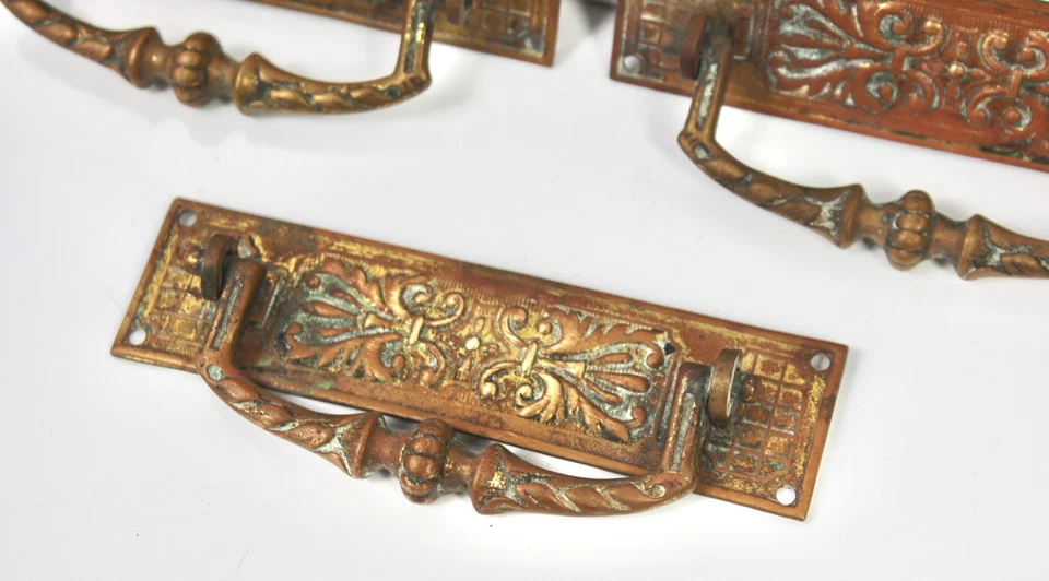 Victorian Brass Drawer Pulls x3 Ornate Handles TV Prop Set Design Hardware - Image 3 of 4