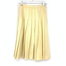Vintage College Town Pleated A-Line Wool Skirt Womens Sz 24" Cream Side Zip