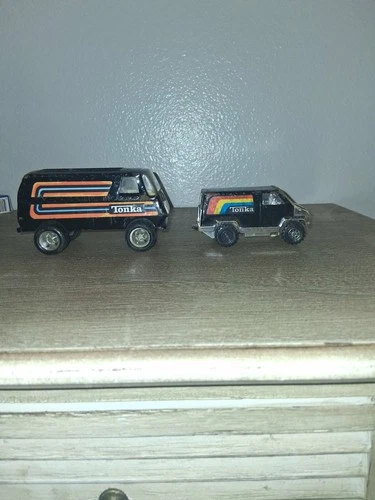 Tonka Diecast Vans Black with Rainbow Stripes Metal Lot of 2